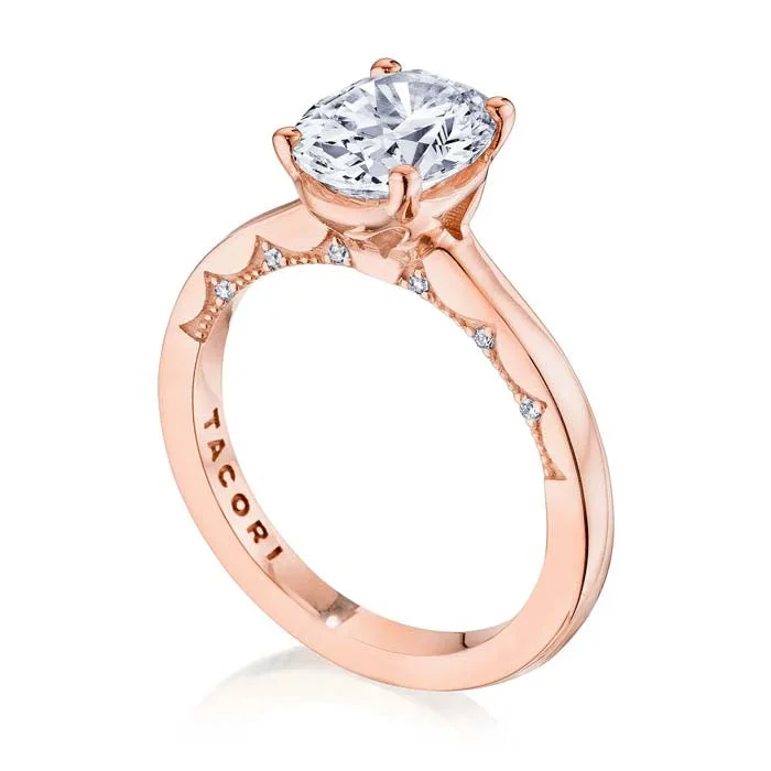 Engagement rings with floral halo of topaz -Tacori .06CTW "Coastal Crescent" Oval Solitaire in 14K Pink Gold