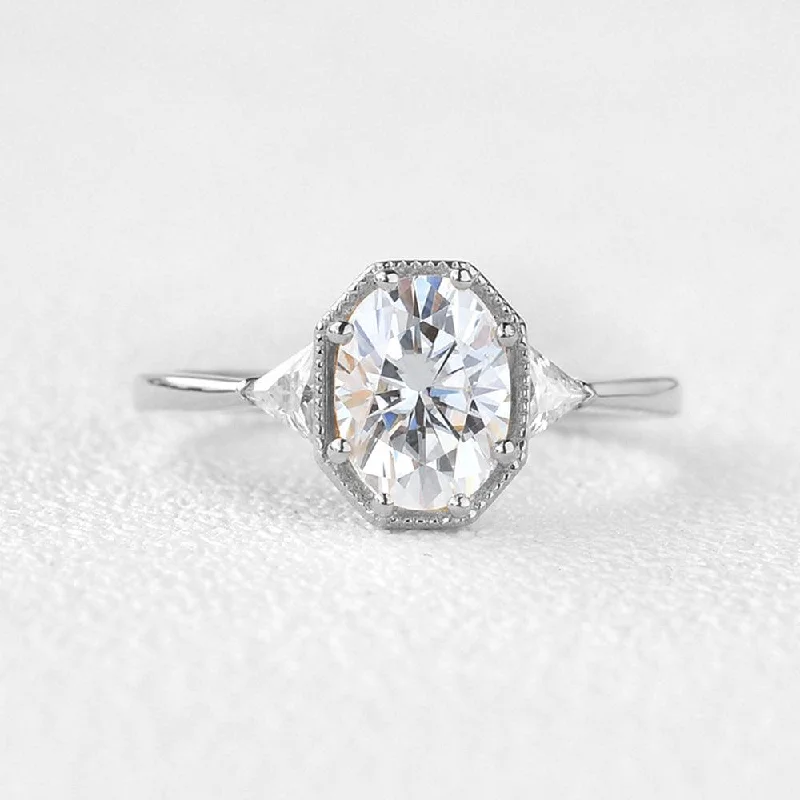 Engagement rings with pave-set citrine for warmth -1.5ct Geometric Moissanite Three-stone Vintage Ring