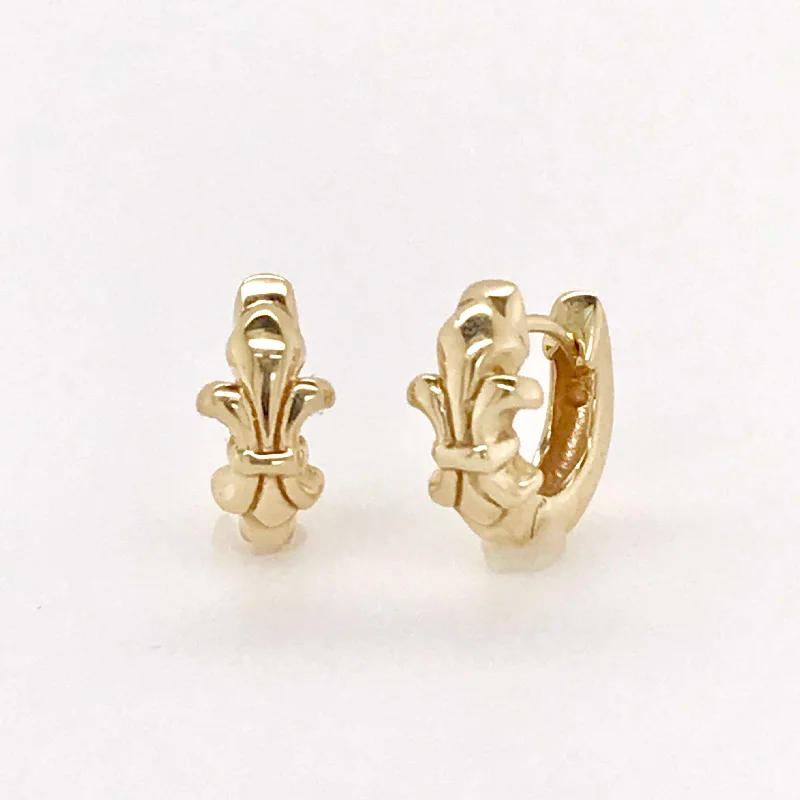 Best hoop earrings with geometric cuts for a sharp, modern appeal-14k Gold Fleur de Lys Snap Hoop Earring