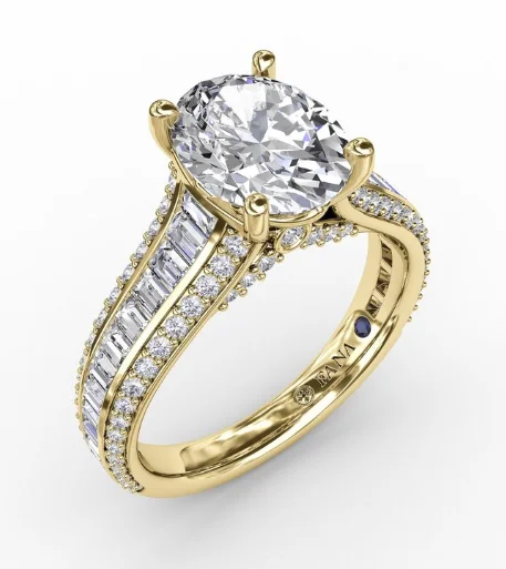 Engagement rings with east-west moonstone settings -14K Yellow Gold 1.07cttw VS FG Oval Diamond Semi-Mount with Baguettes & Pave Diamonds by Fana