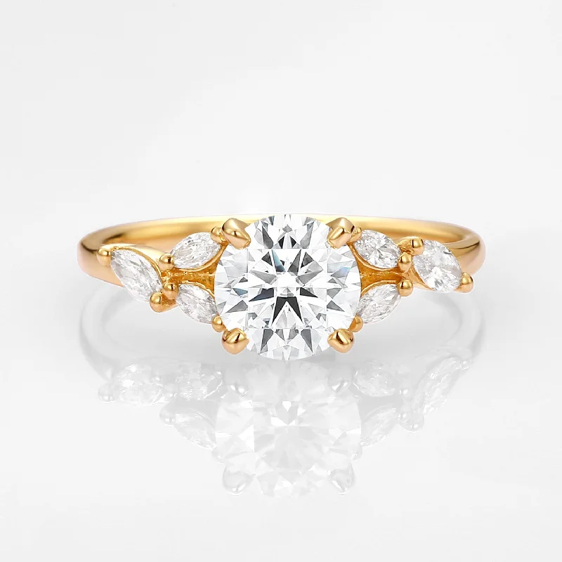 Engagement rings with bold citrine for vibrancy -1.0ct Moissanite Leafy Vine & Cluster Marquise Ring - Alora