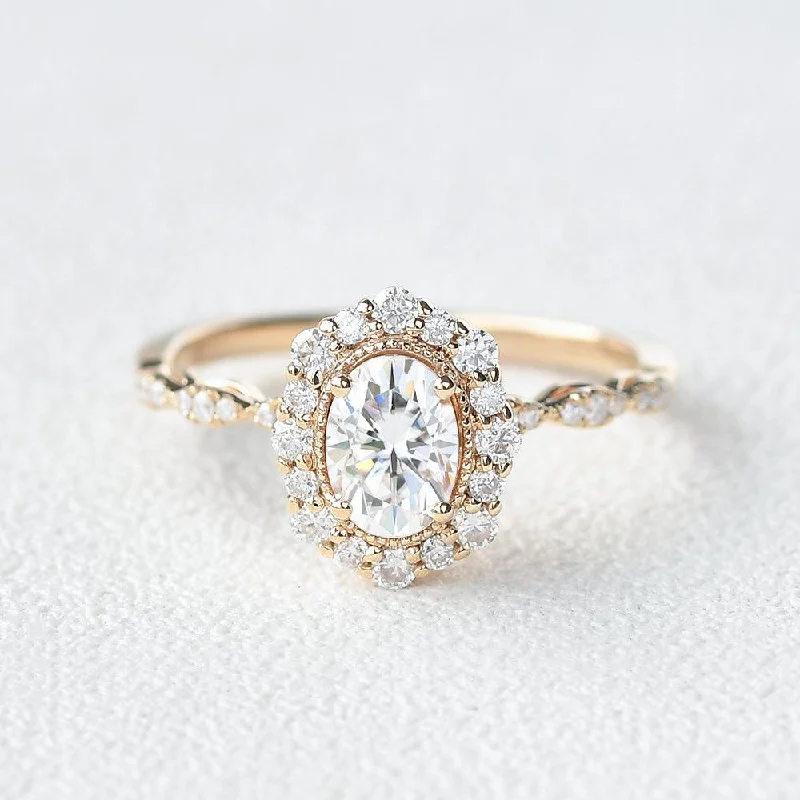 Engagement rings with vintage-inspired claw prongs -1ct Moissanite Yellow Gold Stacking Ring