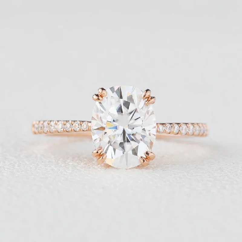 Engagement rings with bold coral for vibrancy -2ct Oval Moissanite Rose Gold Ring