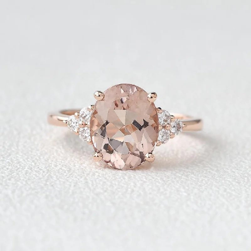 Engagement rings with sleek emerald-cut jade stones -3.0ct Oval Morganite Classic Vintage Ring