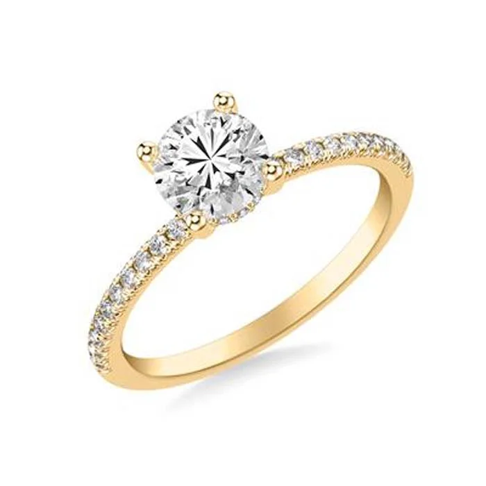 Engagement rings with classic pave garnet bands -Mountz Collection .70CT Classic Round Center Diamond Engagement Ring in 14K Yellow Gold