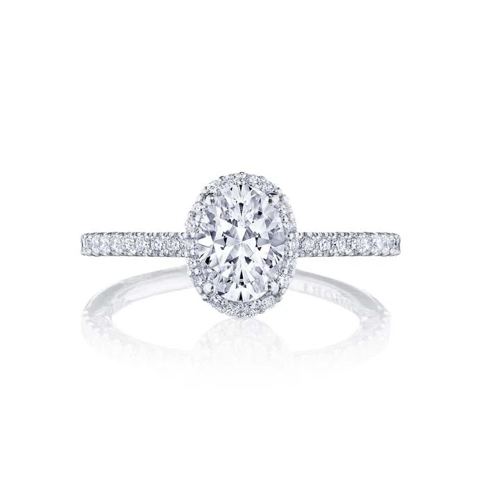 Engagement rings with classic pave garnet bands -Tacori .37CTW "Petite Crescent" Oval Bloom Semi-Mounting in Platinum