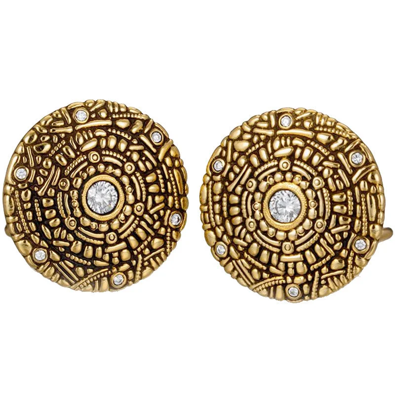 Hoop earrings with circle designs for a classic and timeless shape-Alex Sepkus 18K Yellow Gold Diamond Shield Button Earrings E-R4