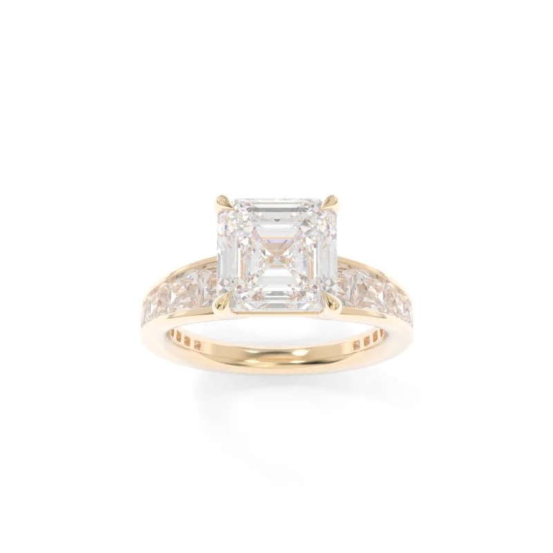 Custom engagement rings with engraved floral bands -Arden Ring Asscher