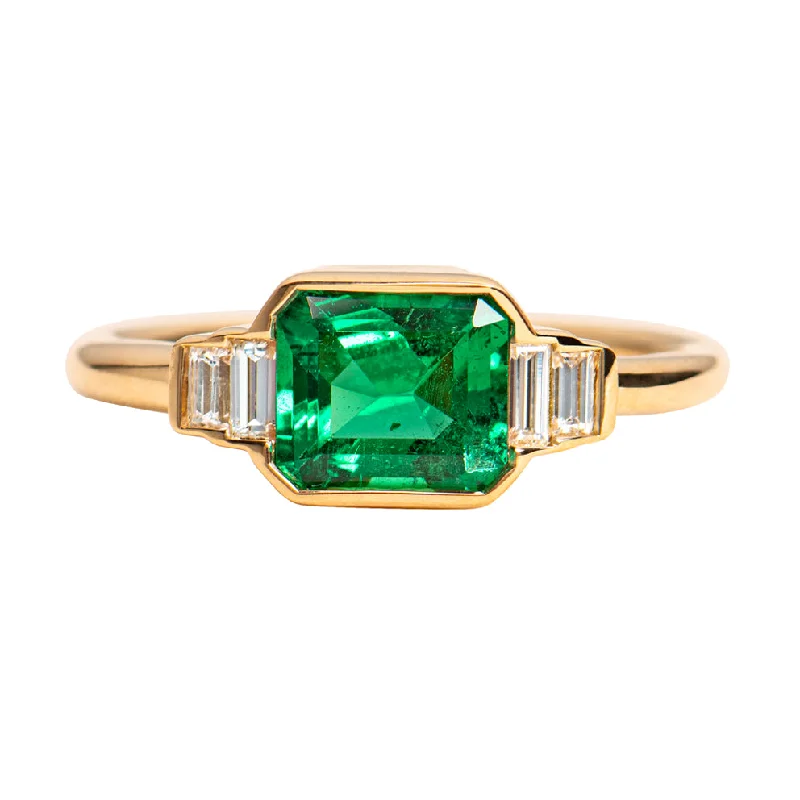 Engagement rings with twisted bands and diamonds -Art Deco Emerald Engagement Ring with Baguette Diamonds