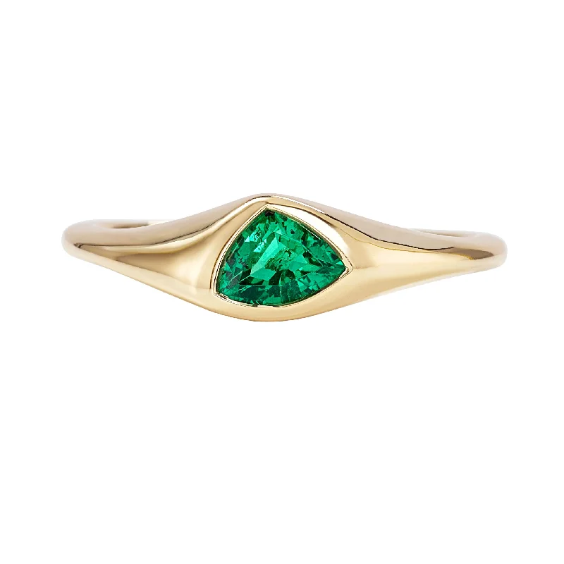 Engagement rings with yellow gold floral halos -Axis Triangle Cut Emerald Engagement Ring