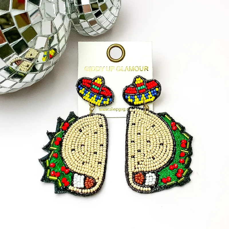 Hoop earrings with rhinestone-studded rims for a glamorous touch-Beaded Multi Color Festive Taco Earrings