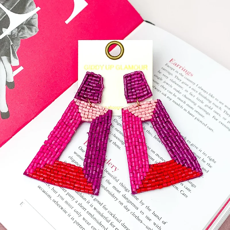 Best hoop earrings with gold for a luxurious and timeless look-Beaded Rectangle Designed Earrings in Pink, Red, and Purple