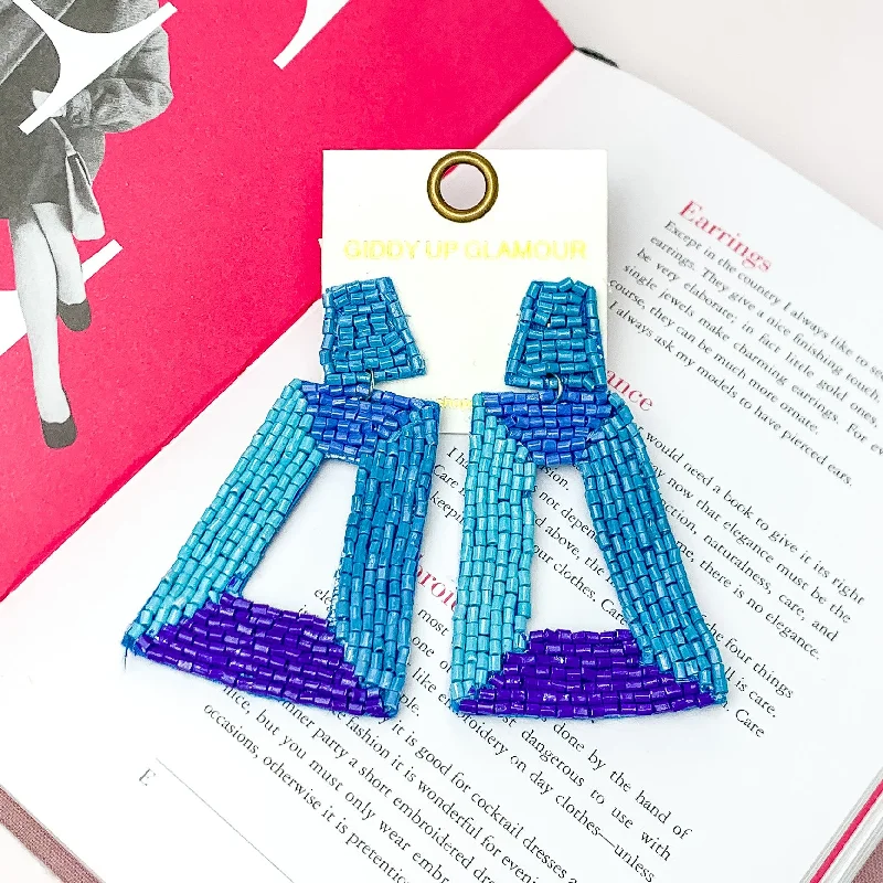 Best hoop earrings with stacked layers for a dimensional and bold look-Beaded Rectangle Designed Earrings in Shades of Blue