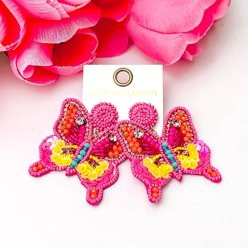 Best hoop earrings with gold for a luxurious and timeless look-Beaded Summertime Butterfly Earrings in Pink, Orange, and Yellow