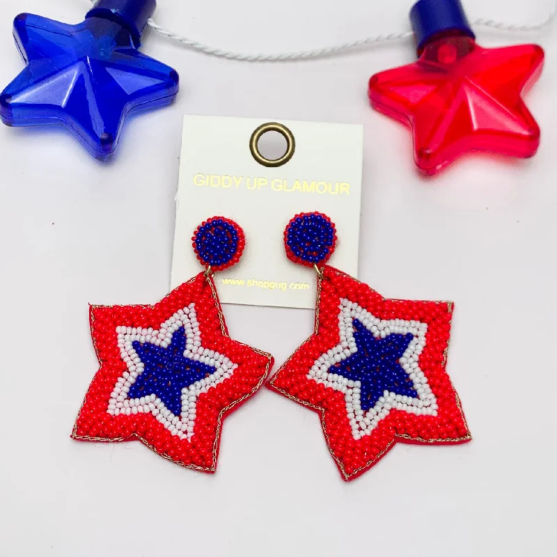 Best hoop earrings with baroque pearls for a luxurious and elegant vibe-Big Beaded Star Earrings in Red, White, and Blue