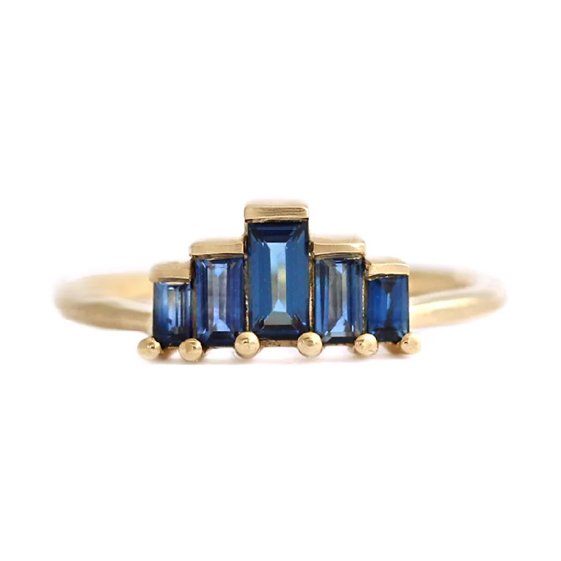 Engagement rings with bold tiger eye stones -Blue Sapphires Baguette Cut Engagement Ring - Blue Sapphire Ring