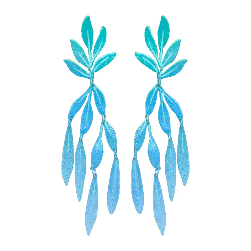 Hoop earrings with twisted leather for a chic and modern boho look-Blue Sea Forest Earrings