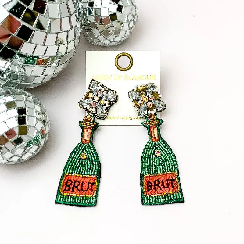 Hoop earrings with circle designs for a classic and timeless shape-Bottles of Brut Beaded and Jeweled Earrings