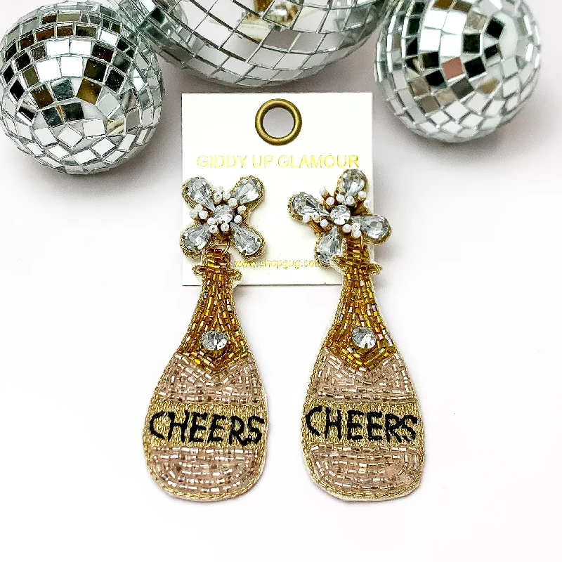 Best hoop earrings with matte finish for a sophisticated, understated design-Cheers to These Beaded and Jeweled Champagne Bottle Earrings