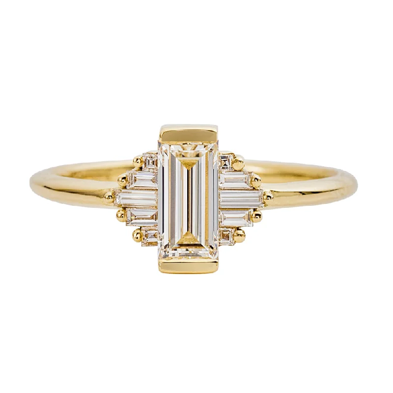 Engagement rings with yellow gold raw topaz -Classic Art Deco Engagement Ring with Baguette Cut Diamonds