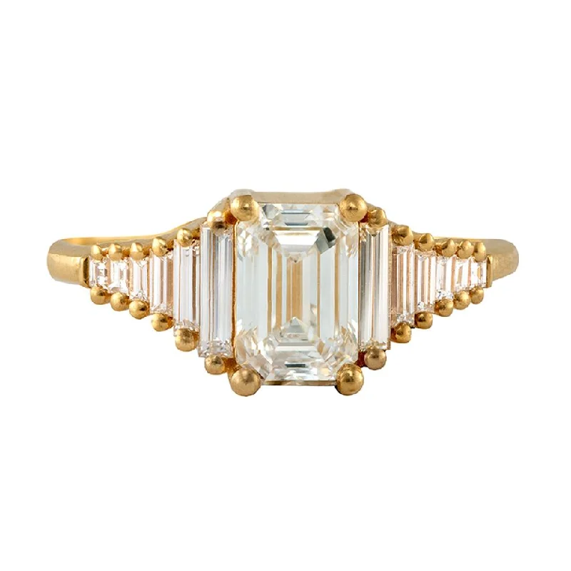 Engagement rings with bezel-set citrine for safety -Classic Emerald Cut Engagement Ring with Tapered Needle Baguette Diamonds