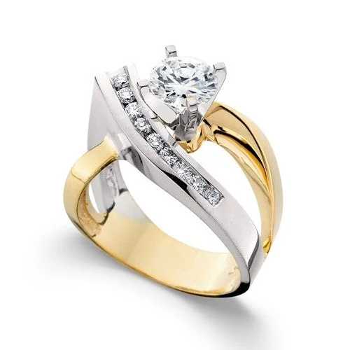 Engagement rings with bold citrine for vibrancy -Contemporary Diamond Accented Open Crossover Design Mounting