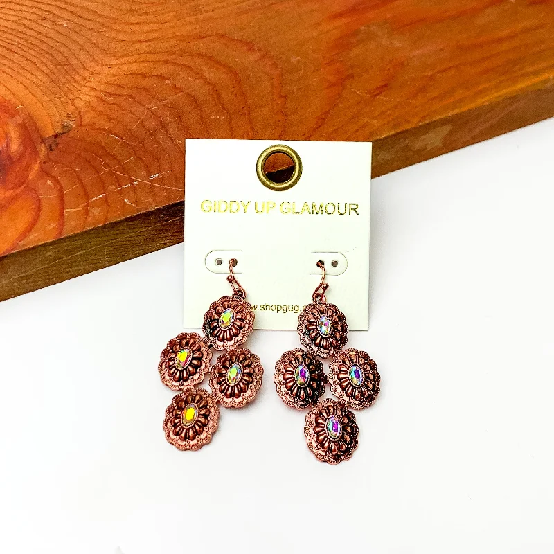 Best hoop earrings with geometric cuts for a sharp, modern appeal-Western Concho Earrings with AB Stones in Copper Tone