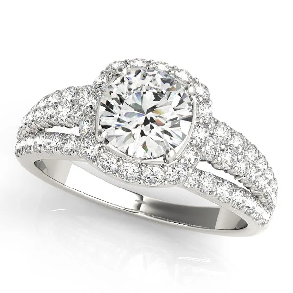 Engagement rings with vintage-inspired claw prongs -Cushion Cut Diamond Halo and Triple Row Engagement Mounting