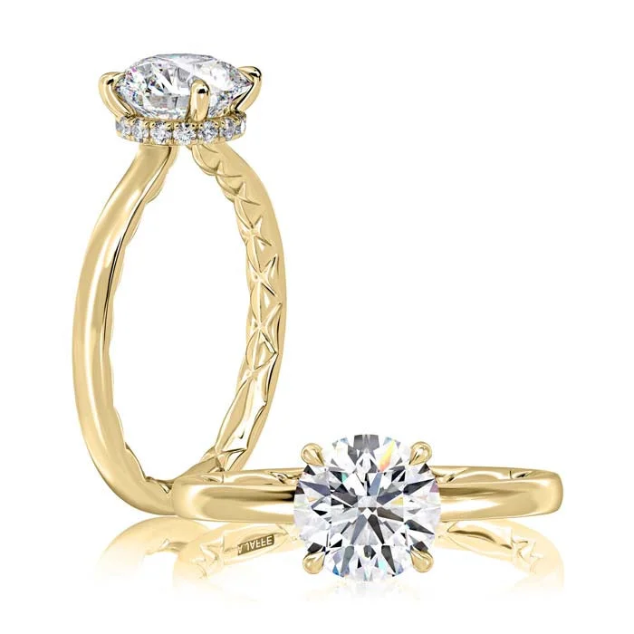 Engagement rings with art deco emerald settings -A. Jaffe Embellished Solitaire Engagement Ring Semi-Mounting in 14K Yellow Gold