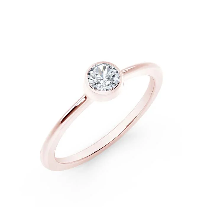 Engagement rings with trillion-cut peridot accents -Natalie K Stackable Bezel Forevermark Diamond Engagement or Promise Ring in 18K Rose Gold