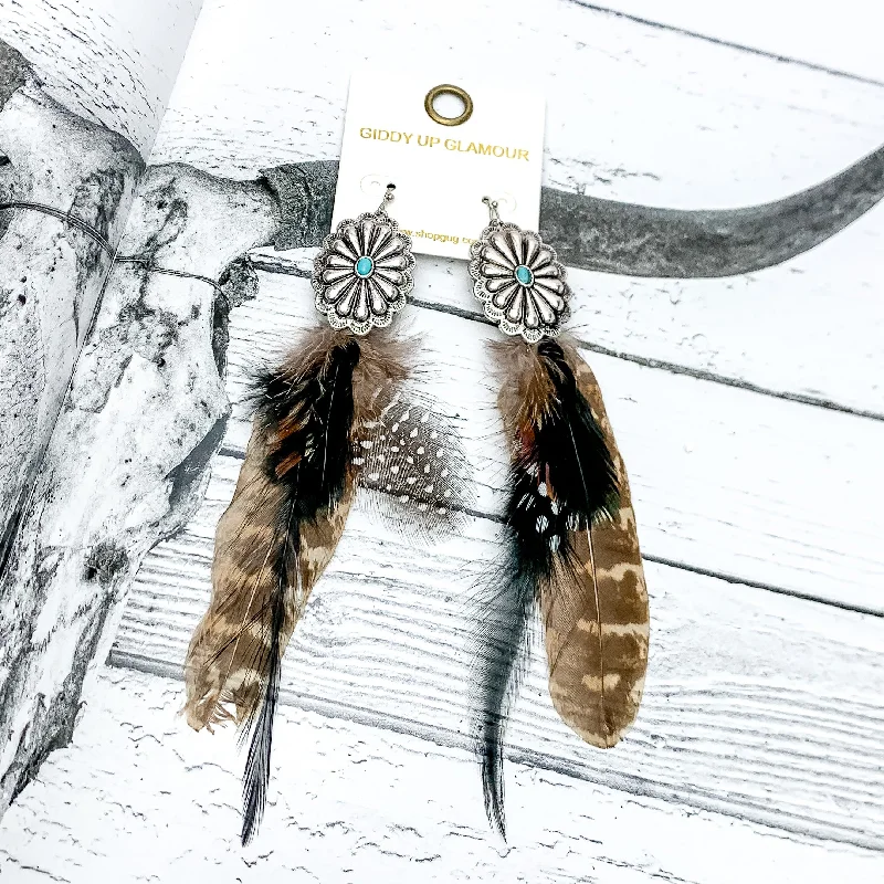 Hoop earrings with polished silver finish for a shiny, modern appeal-Desert Doll Silver Tone Feather Earrings in Black