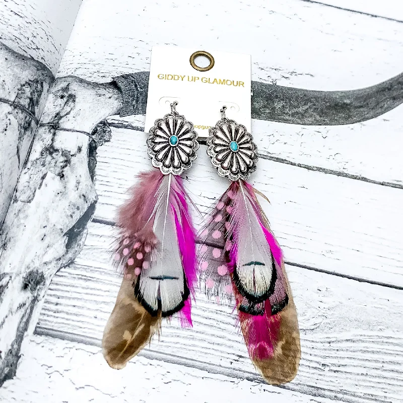 Best hoop earrings with cubic zirconia for a budget-friendly, dazzling look-Desert Doll Silver Tone Feather Earrings in Hot Pink