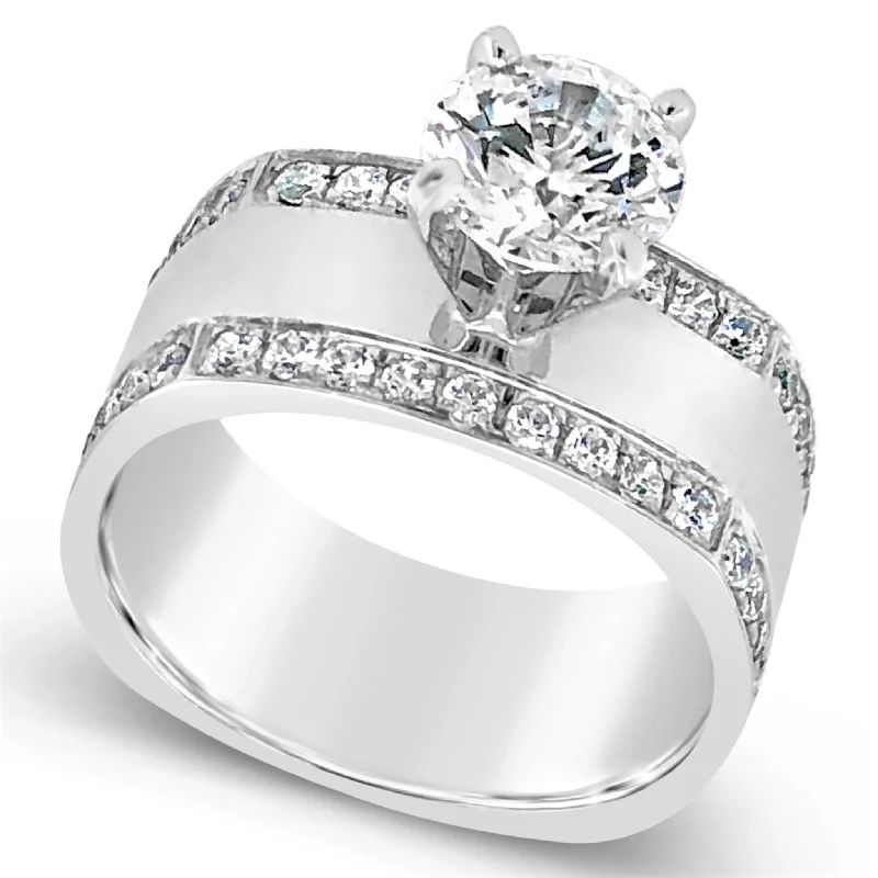 Engagement rings with floral halo of topaz -Wide Polished Engagement Mounting with Diamond Edges