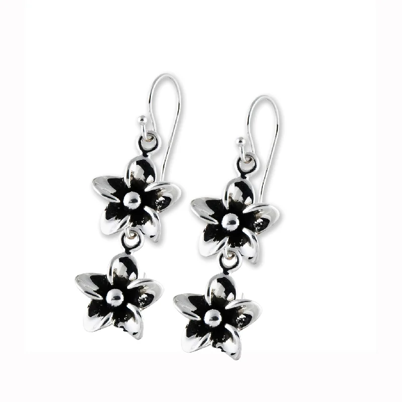 Hoop earrings with luxe velvet finishes for a rich and luxurious touch-Double Drop Plumeria Earring