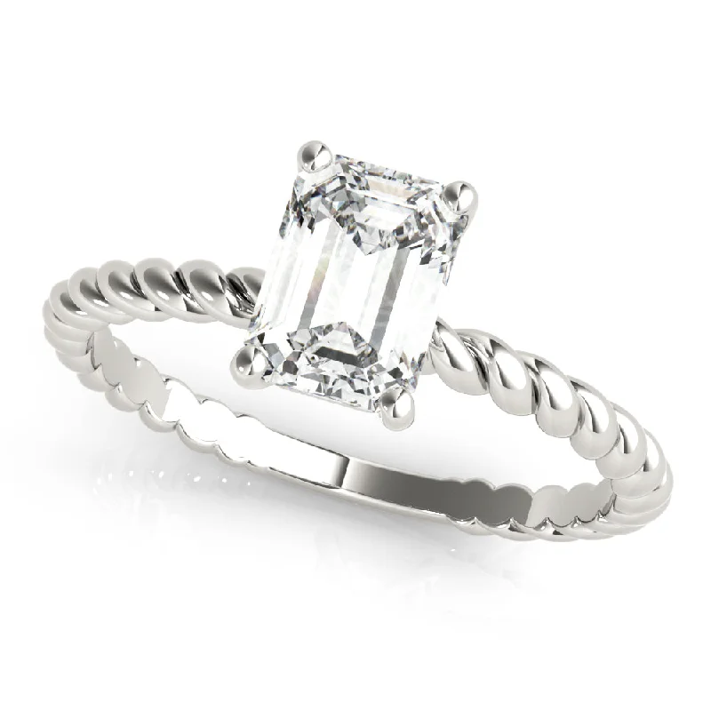 Silver engagement rings with affordable peridot gems -Emerald Cut Twist Design Solitaire Mounting