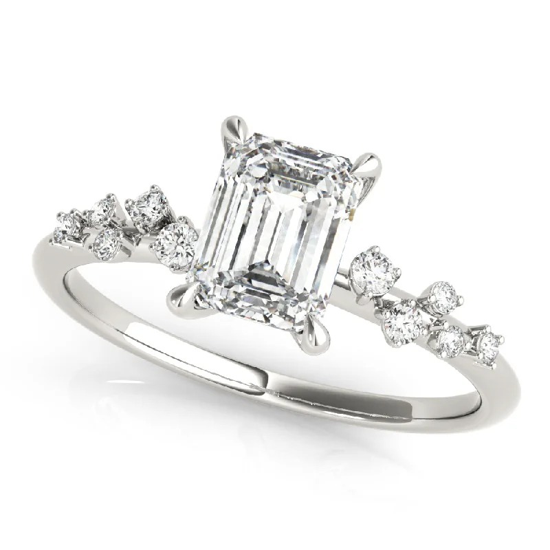 Engagement rings with marquise-cut topaz for shine -Emerald Shaped Alternating Design Diamond Mounting