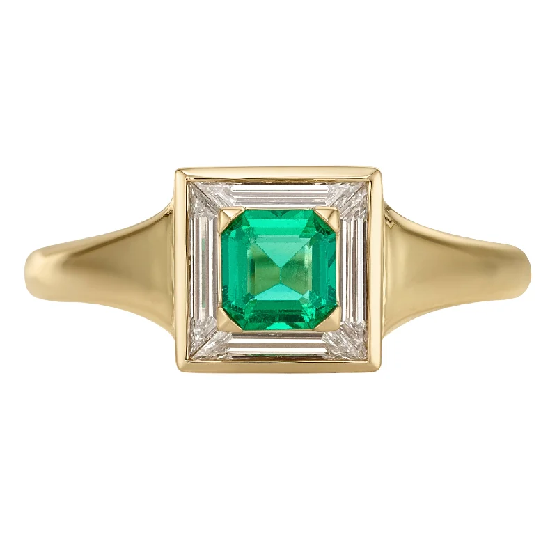 Engagement rings with asscher-cut jade for class -Emerald & Trapeze Diamond Art Deco Ring