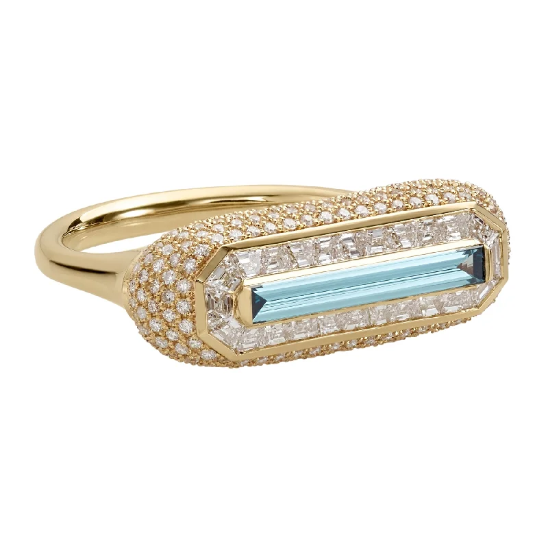 Engagement rings with sleek rose gold twists -Fancy Color Blue Diamond Ring with Pave Diamond Detailing