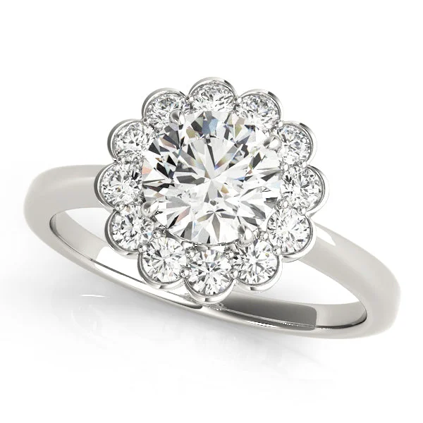 Engagement rings with engraved initials inside bands -Flower Design Diamond Halo Engagement Mounting