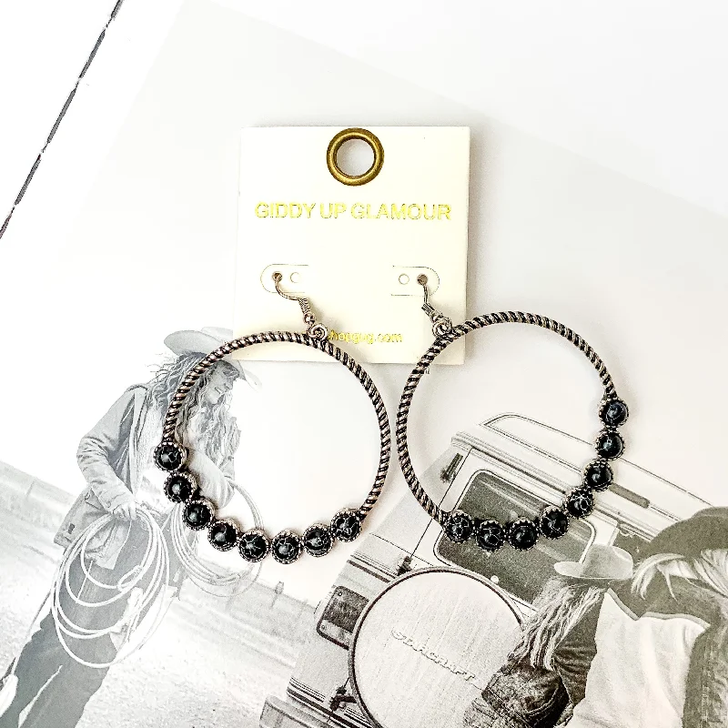 Hoop earrings with heart-shaped frames for a romantic and feminine look-Forever Twisted Hoop Earrings with Stones in Black