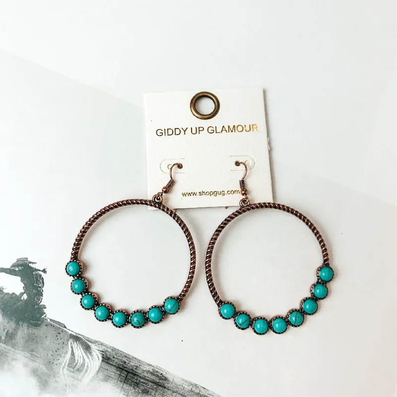 Hoop earrings with hammered copper for a warm and rustic aesthetic-Forever Twisted Hoop Earrings with Stones in Turquoise Blue