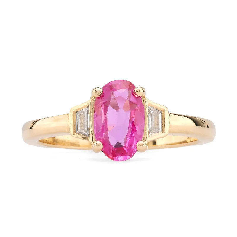 Engagement rings with vibrant smoky quartz bands -GIA 1.07 Carat Burma No Heat Pink Sapphire Diamond 18K Yellow Gold Ring