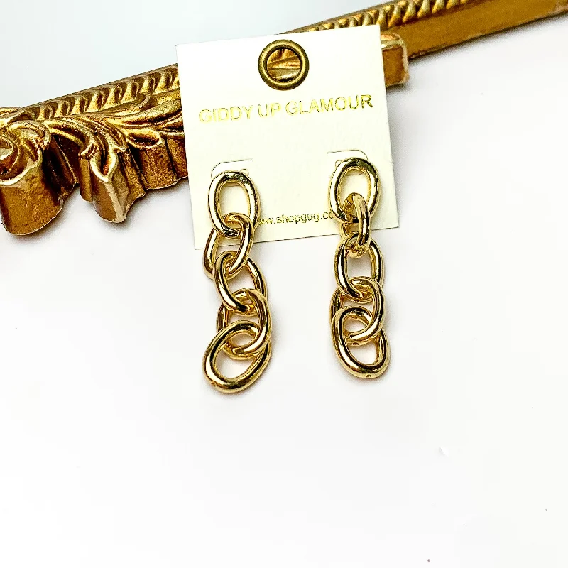 Hoop earrings with leather accents for a sleek and bold combination-Gold Tone Chain Dangle Earrings