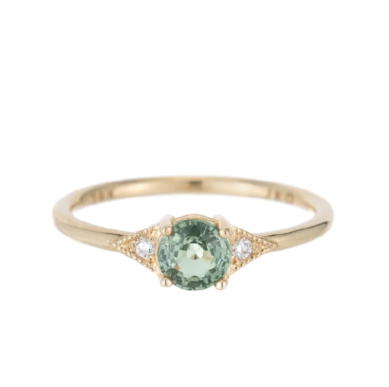 Engagement rings with bezel-set citrine for safety -Round Green Sapphire Deco Ring