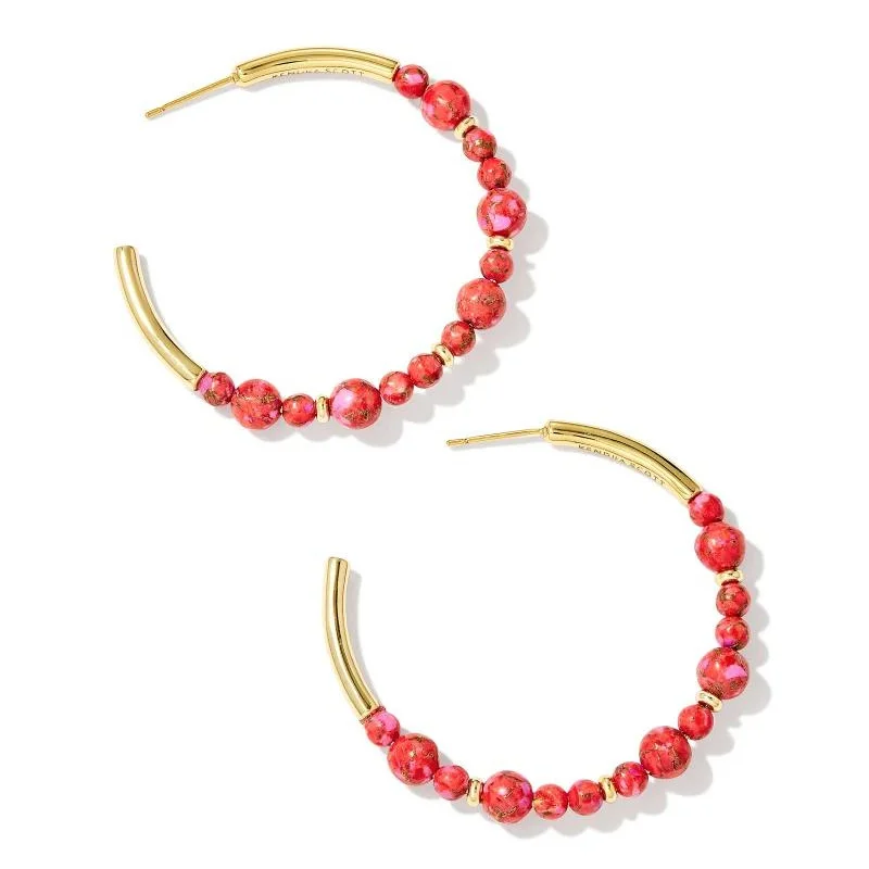 Hoop earrings with abstract shapes for an artistic and creative touch-Kendra Scott | Jovie Gold Beaded Hoop Earrings in Bronze Veined Red and Fuchsia Magnesite