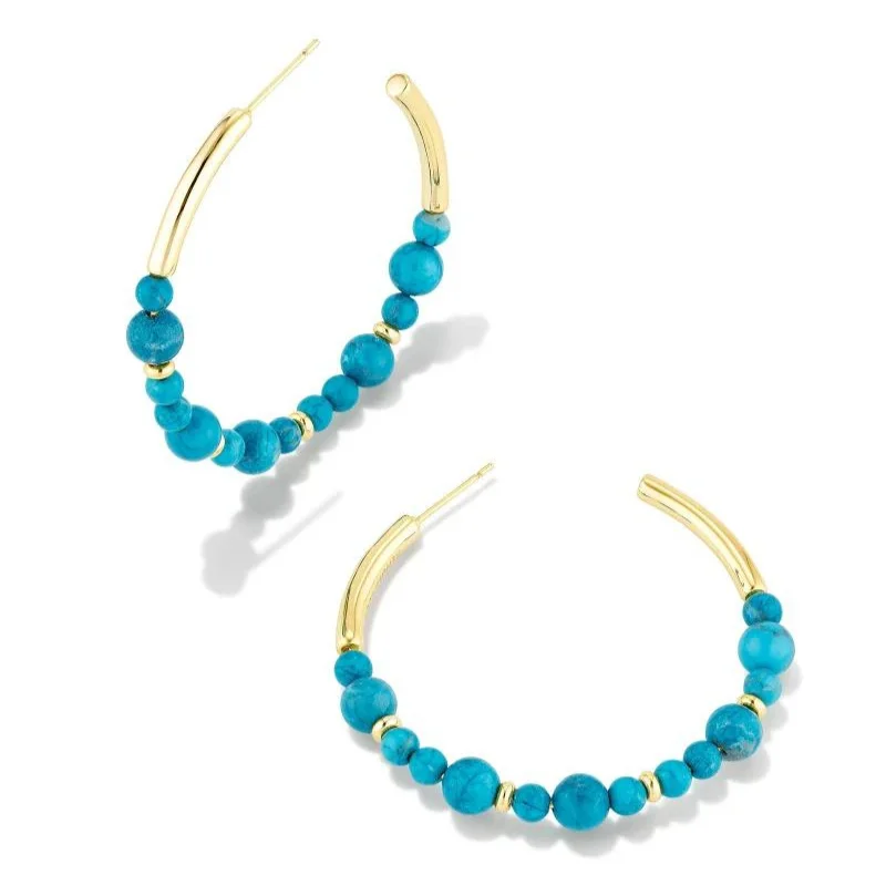 Best hoop earrings with tribal designs for a cultural and exotic aesthetic-Kendra Scott | Jovie Gold Beaded Hoop Earrings in Variegated Dark Teal Magnesite