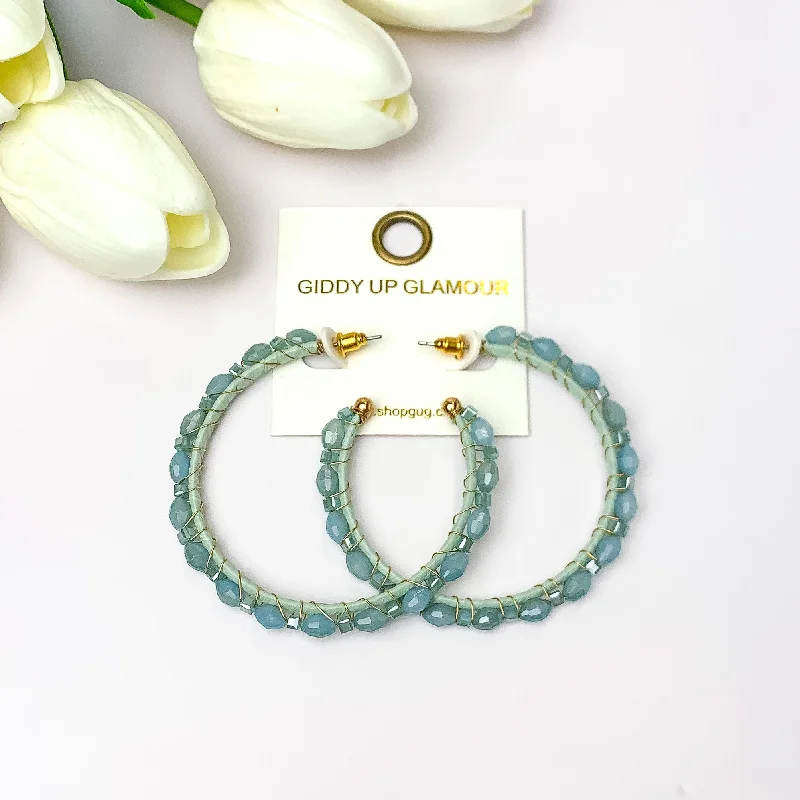 Hoop earrings with crescent moon shapes for a celestial and mystical appearance-Large Hoop Earrings Outlined with Crystals in Aqua Blue