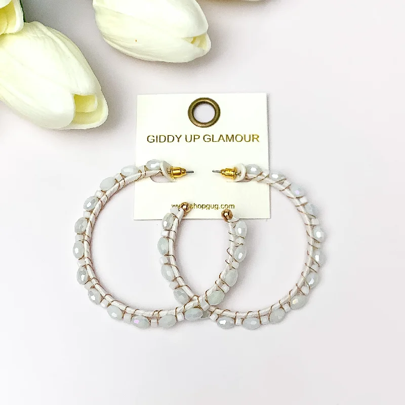 Hoop earrings with heart-shaped frames for a romantic and feminine look-Large Hoop Earrings Outlined with Crystals in White