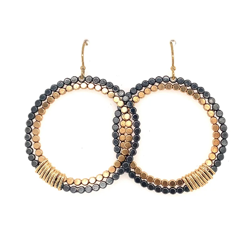 Hoop earrings with enamel stripes for a colorful and eye-catching design-Large Signature Double Beaded Circles (E1795)