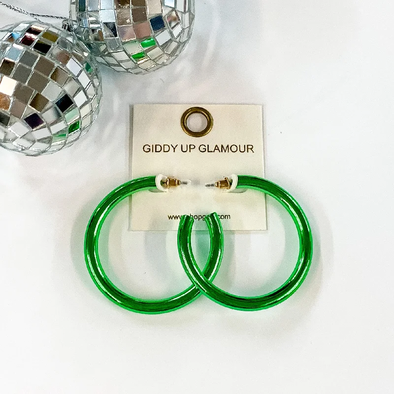 Hoop earrings with open designs for a modern, lighthearted vibe-Light Up Large Neon Hoop Earrings In Green